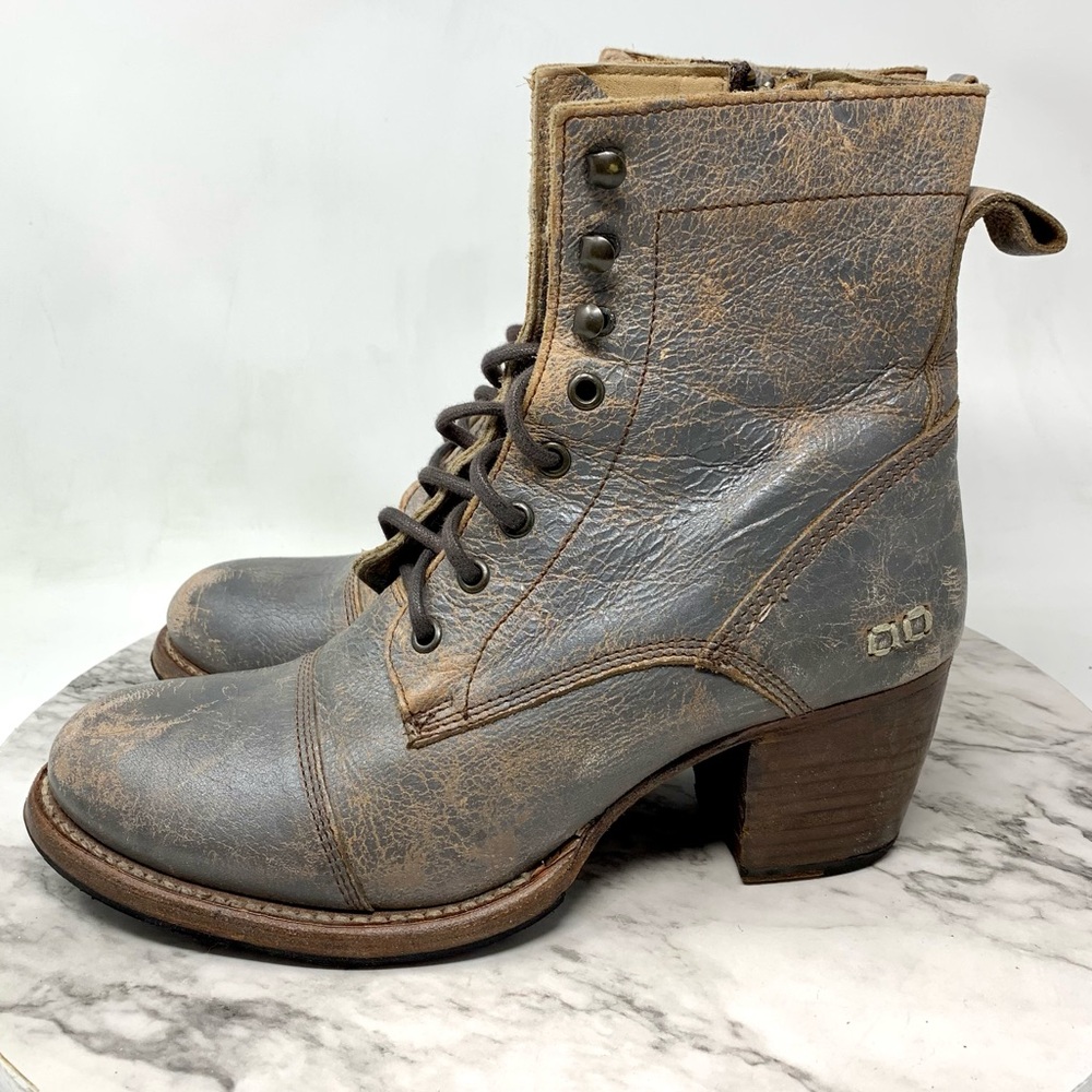 Bed Stu Judgement Distressed Gray Leather Lace Up Boots 9.5 Boho Moto Rugged - Picture 3 of 16